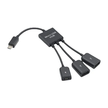 3 in 1 Micro-USB Tipe-C HUB Kabel Adaptor OTG Host USB 2.0 Ganda Pria ke Wanita untuk Tablet Komputer Ponsel Cerdas 3 Port