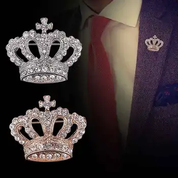 Bros Mahkota Salib Berlian Imitasi Kristal Lencana Kerah Mewah Kerajaan Bros Pin Setelan Pria untuk Aksesori Wanita Perhiasan Grosir