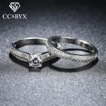 CC Pecinta Perhiasan Cincin untuk Wanita 2 Pcs Bridal Set Pernikahan Pertunangan Pasangan Ganda Cincin Drop Pengiriman CC634