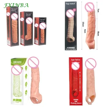 FXINBA Pemanjang Lengan Penis Realistis 14-28cm Penundaan Pembesaran Penis Lengan Ayam Besar Kondom Dapat Digunakan Kembali Mainan Seks Pria (Kotak Privasi)
