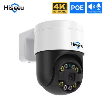 Hiseeu POE 4K 2K 8 / 4MP Kamera Pengintai Video IP Jalan Luar Ruangan PTZ Audio Malam Warna Gerak Digital untuk Set Sistem CCTV NVR