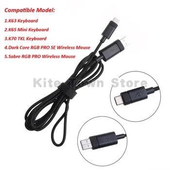 Jalur Kabel Pengisi Daya USB untuk Keyboard Corsair K63 / K65 Mini / K70 TKL / Inti Gelap RGB PRO SE / Mouse Nirkabel Sabre RGB PRO