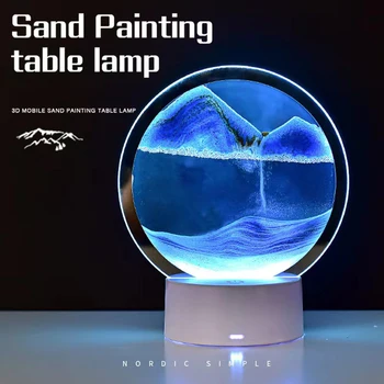 Kreatif 3D Pasir Hisap Lukisan Lampu Meja Dinamis Jam Pasir USB LED Lampu Malam Ruang Tamu Kamar Tidur Dekorasi Rumah Ornamen