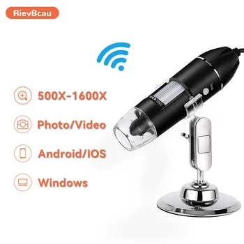 RIEVBCAU Mikroskop Digital USB Mikroskop Elektronik Profesional 500X 1000X 1600X dengan Kaca Pembesar Kamera Zoom Endoskopi LED 8