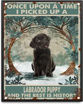 Tanda Timah Anak Anjing Labrador Cokelat Sebelumnya Poster Labrador Cokelat Pria Asmara Anjing Lucu Seni Dinding Tanda Timah Kreatif