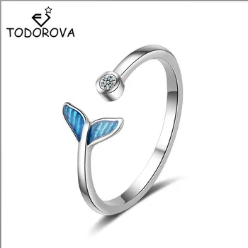 Todorova Cincin Ekor Putri Duyung Lumba-lumba Paus Biru Hadiah untuk Wanita Anak Perempuan Cincin Zirkonia Kubik Perhiasan Pernikahan Cincin Dapat Disesuaikan
