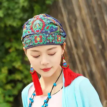 Wanita Gaya Meksiko Etnik Vintage Bordir Bunga Perjalanan Bandana Topi Cetak Merah Rekreasi Musim Dingin Topi Boho untuk Wanita 5 Warna